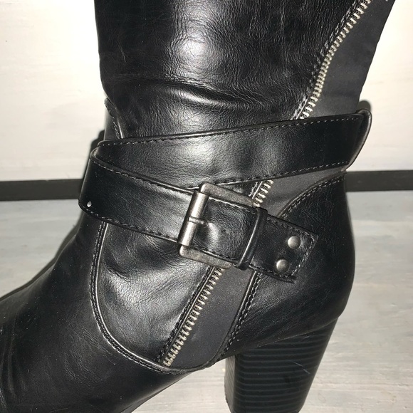 Rialto Caparella Black Heeled Boots Women's Size 8 1/2 M Buckles Zipper - Picture 6 of 9